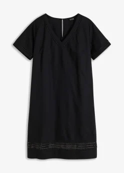 bonprix Bekleidung·Pullover & Strickjacken|Kleider^Kleid mit Spitzeneinsatz schwarz