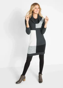 bonprix Bekleidung·Umstandsmode|Bekleidung·Pullover & Strickjacken^Knieumspielendes Strickkleid anthrazit meliert/hellgrau meliert