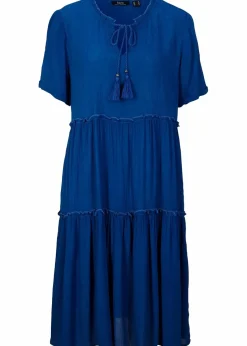 bonprix Kleider|Bekleidung·Pullover & Strickjacken^Knieumspielendes Viskose-Crinkle-Kleid mit Ausschnittdetail arktikblau