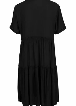 bonprix Bekleidung·Pullover & Strickjacken|Kleider^Knieumspielendes Viskose-Crinkle-Kleid mit Ausschnittdetail schwarz