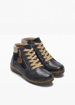 bonprix Komfortschuhe|Boots^Komfort-Schnürboots in bequemer Weite aus Leder dunkelblau