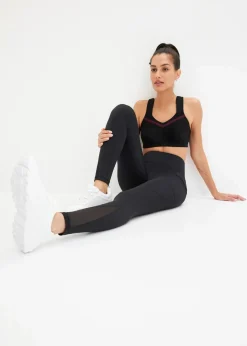 bonprix Bekleidung·Sweat|Bekleidung·Kleider^Komfort-Sport-Leggings mit transparentem Mesh und Handytasche schwarz
