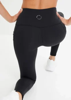 bonprix Bekleidung·Sweat|Bekleidung·Kleider^Komfort-Sport-Leggings mit transparentem Mesh und Handytasche schwarz