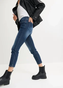 bonprix Jeans|Bekleidung·Shirts & Tops^Komfort-Stretch-7/8-Jeans mit Schlitz dunkelblau used