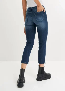 bonprix Jeans|Bekleidung·Shirts & Tops^Komfort-Stretch-7/8-Jeans mit Schlitz dunkelblau used