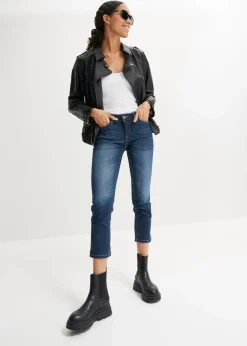 bonprix Jeans|Bekleidung·Shirts & Tops^Komfort-Stretch-7/8-Jeans mit Schlitz dunkelblau used