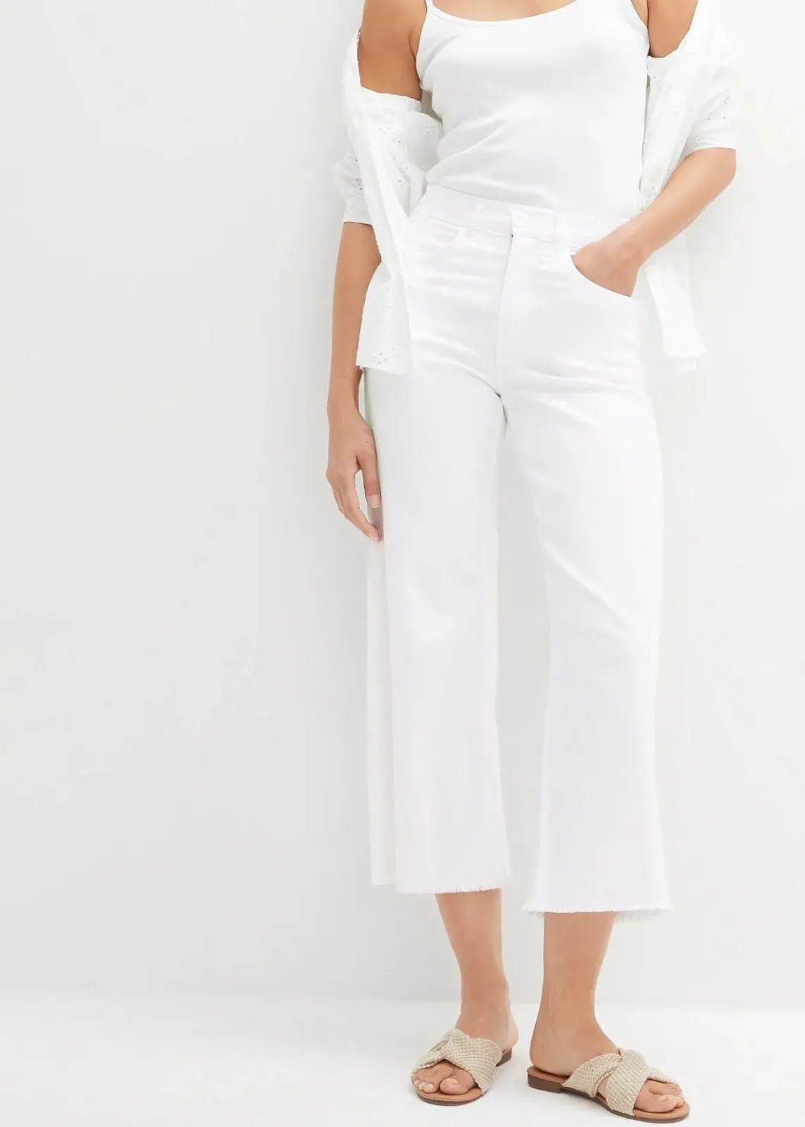 bonprix Jeans|Bekleidung·Shirts & Tops^7/8-Komfort-Stretch-Jeans, Wide Fit weiß twill