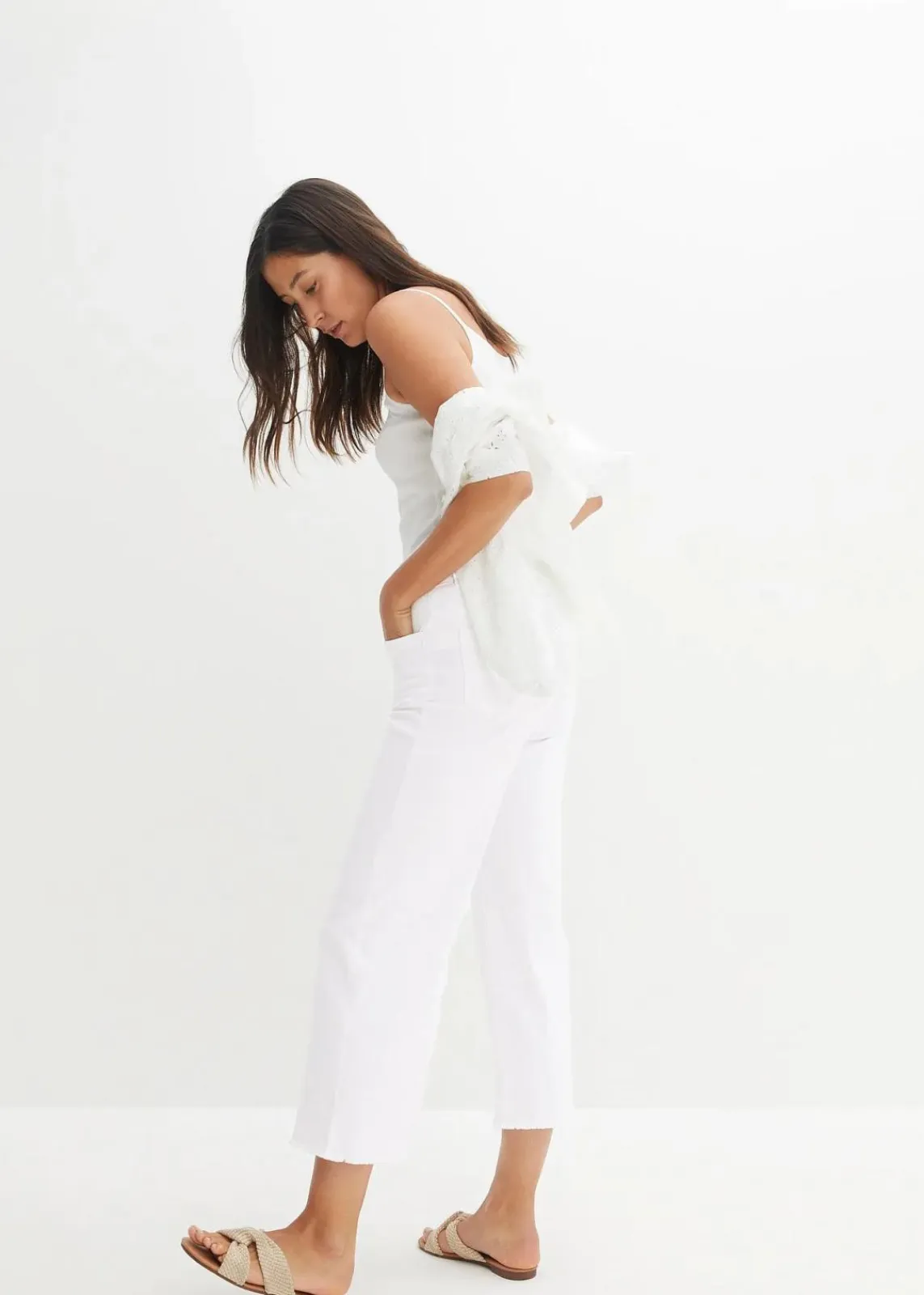 bonprix Jeans|Bekleidung·Shirts & Tops^7/8-Komfort-Stretch-Jeans, Wide Fit weiß twill