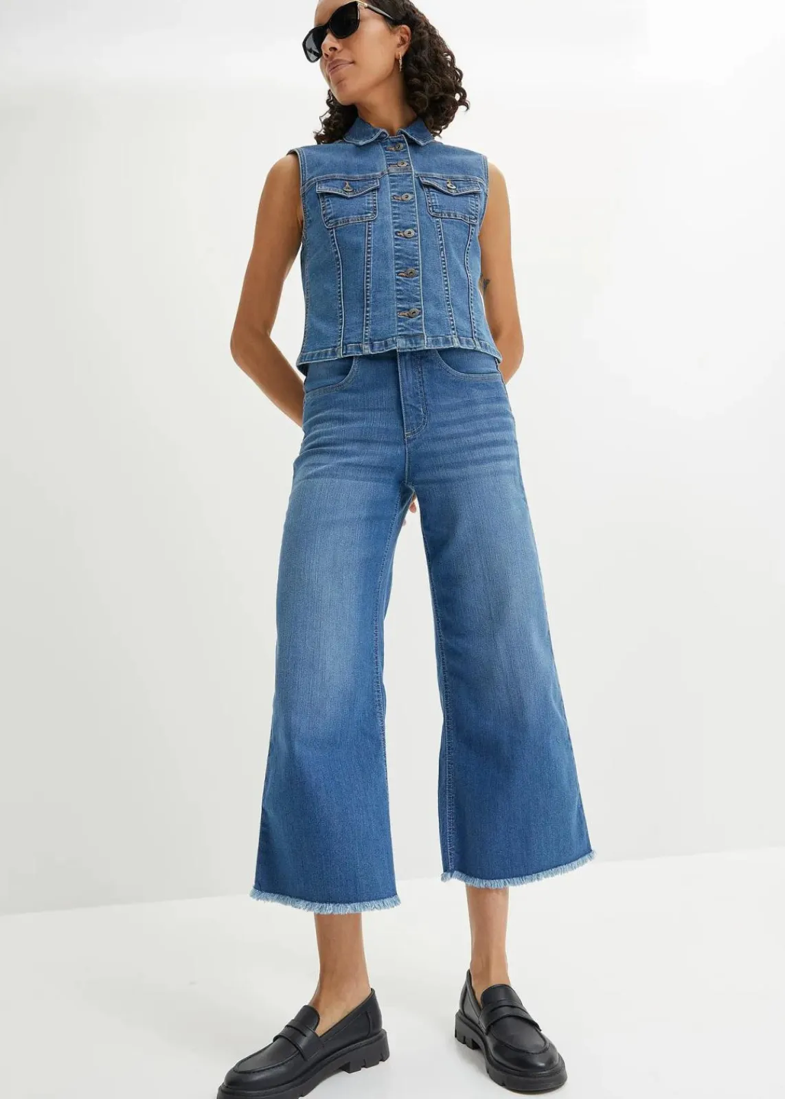 bonprix Bekleidung·Shirts & Tops|Jeans^7/8-Komfort-Stretch-Jeans, Wide Fit blau denim used