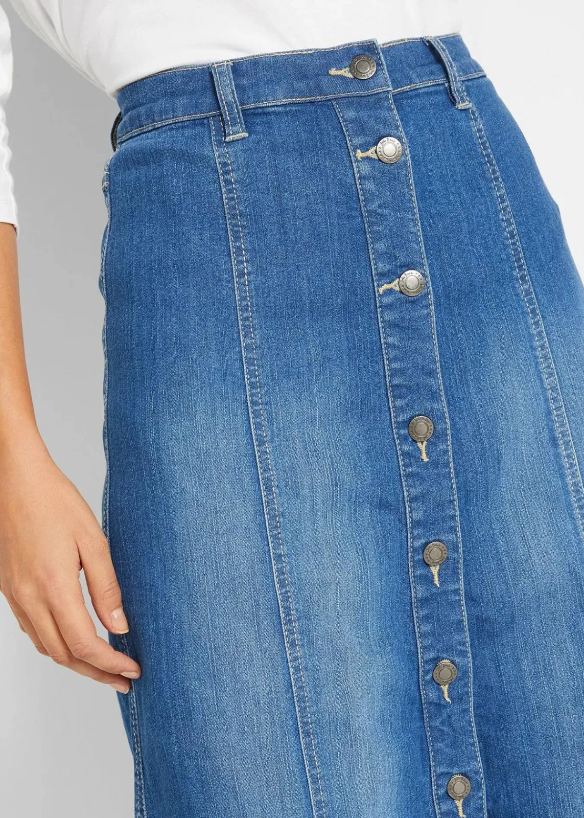 bonprix Bekleidung·Sportbekleidung|Röcke^Komfort-Stretch-Jeansrock, Midi-Länge blau used