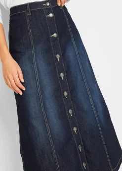 bonprix Röcke|Bekleidung·Sportbekleidung^Komfort-Stretch-Jeansrock, Midi-Länge dunkelblau used