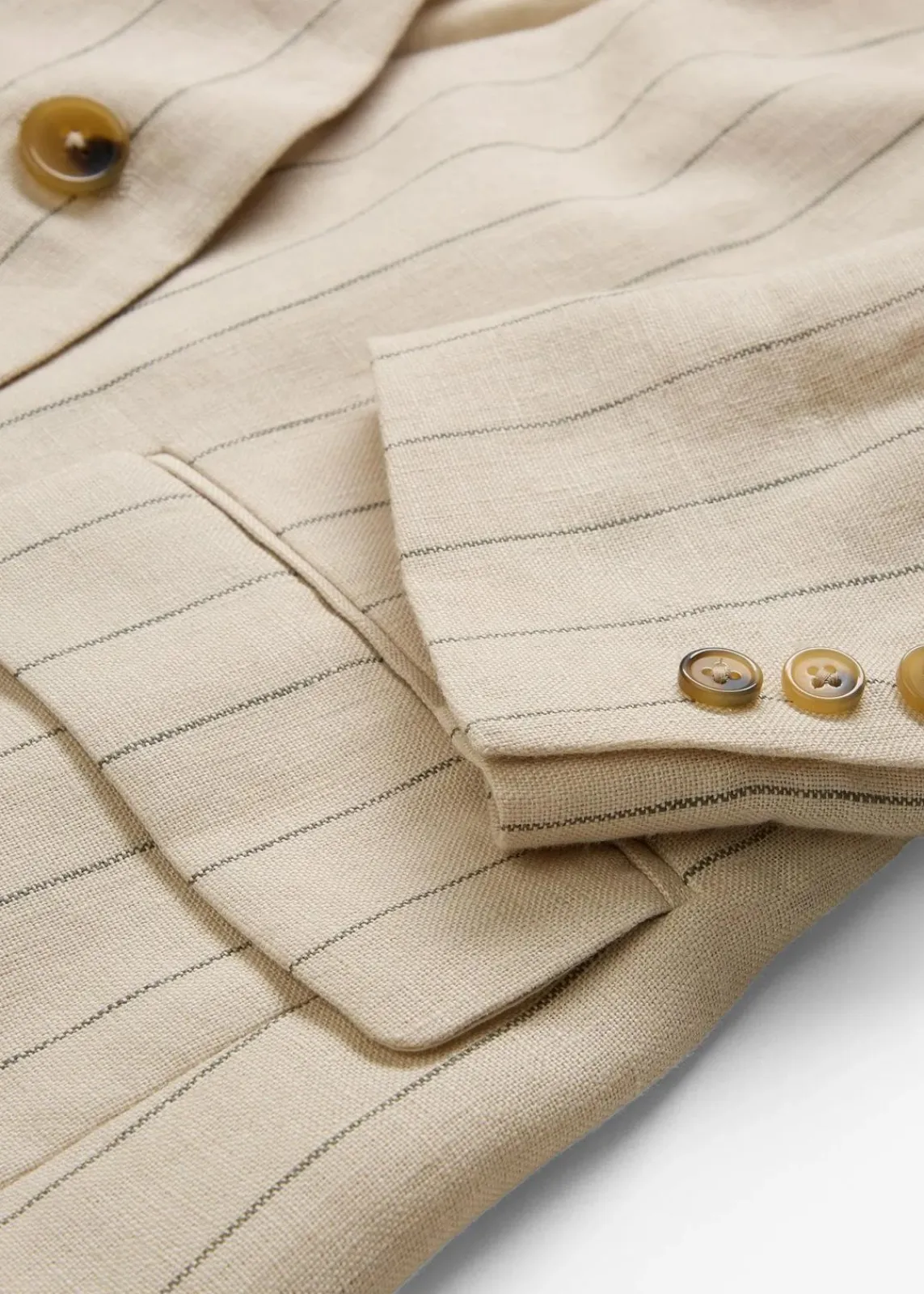 bonprix Bekleidung·Basics|Premium^Kragenlose Blazerjacke aus reinem Leinen hellsand gestreift