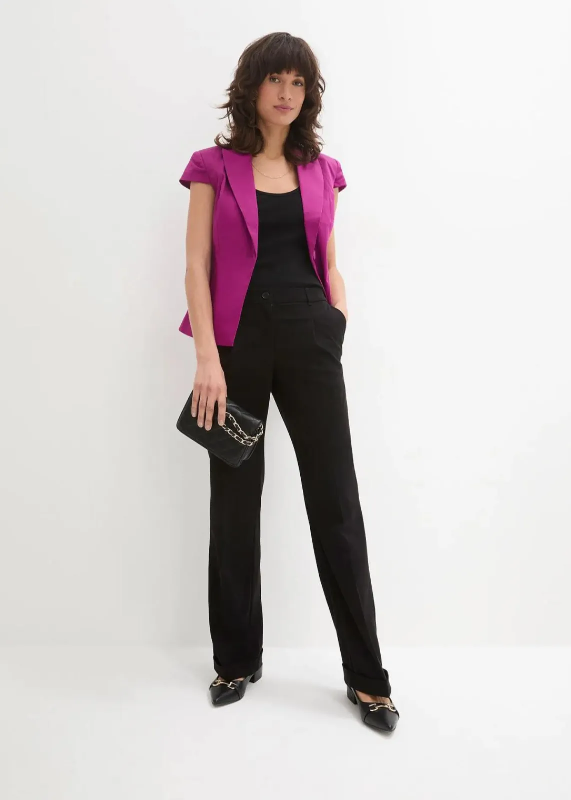 bonprix Blazer|Bekleidung·Basics^Kurzarm Blazer aus Baumwollsatin violettorchidee