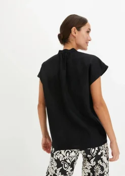bonprix Bekleidung·Jacken & Mäntel|Blusen & Tuniken^Kurzarmbluse aus luftigem Leinen-Mix schwarz
