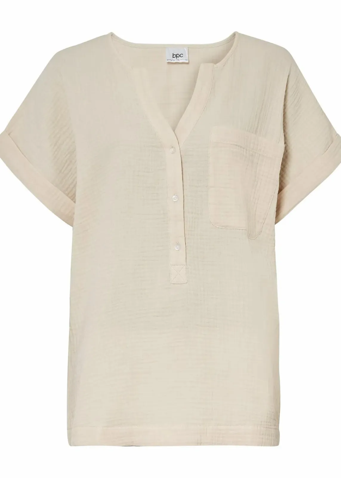 bonprix Blusen & Tuniken|Bekleidung·Jacken & Mäntel^Kurzarmbluse aus Musselin kieselbeige