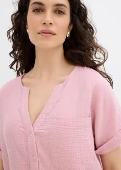 bonprix Blusen & Tuniken|Bekleidung·Jacken & Mäntel^Kurzarmbluse aus Musselin aschrosa