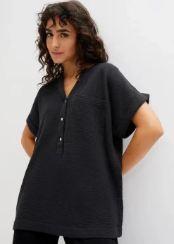 bonprix Bekleidung·Jacken & Mäntel|Blusen & Tuniken^Kurzarmbluse aus Musselin schwarz