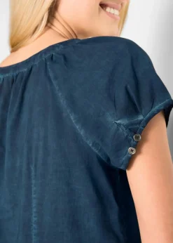 bonprix Blusen & Tuniken|Bekleidung·Jacken & Mäntel^Kurzarmbluse aus reiner Baumwolle dunkelblau
