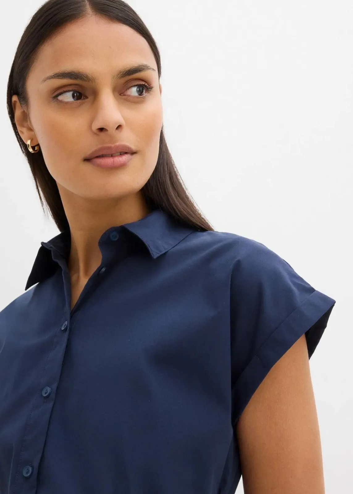 bonprix Bekleidung·Jacken & Mäntel|Blusen & Tuniken^Kurzarmbluse mit Bindedetail dunkelblau