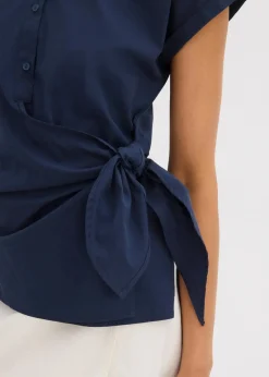 bonprix Bekleidung·Jacken & Mäntel|Blusen & Tuniken^Kurzarmbluse mit Bindedetail dunkelblau