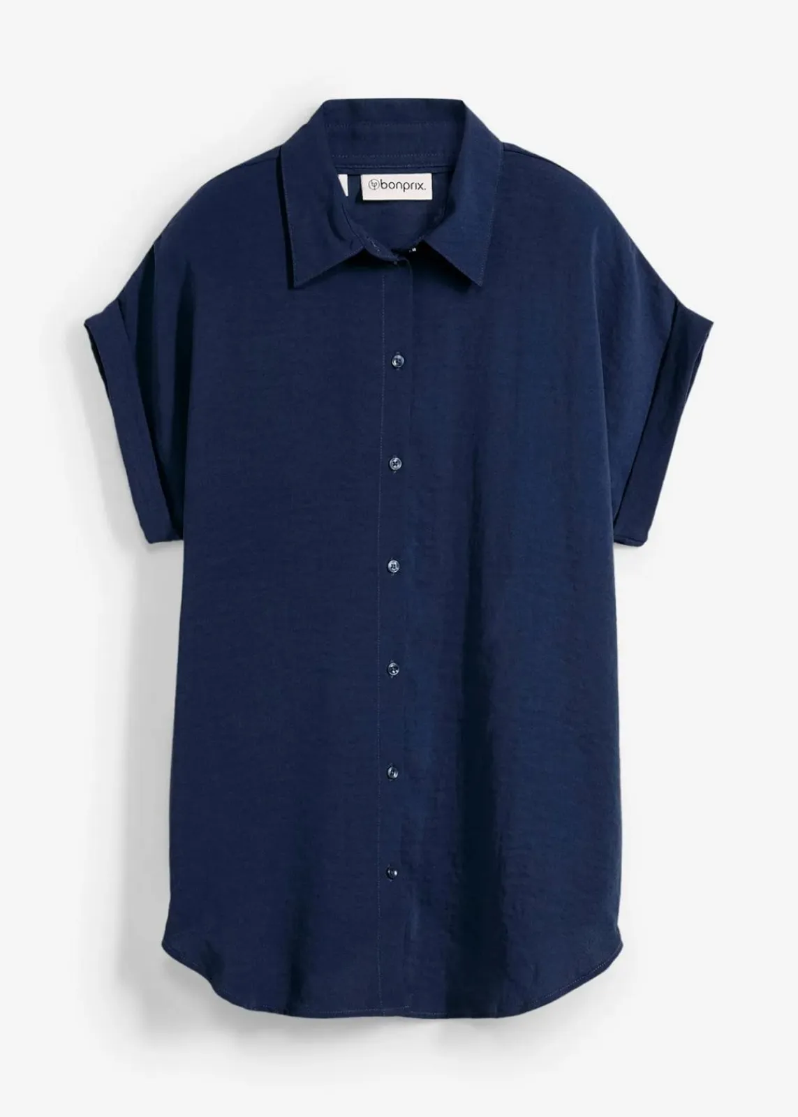 bonprix Nachhaltigere Materialien|Blusen & Tuniken^Kurzarmbluse mit recyceltem Polyester dunkelblau