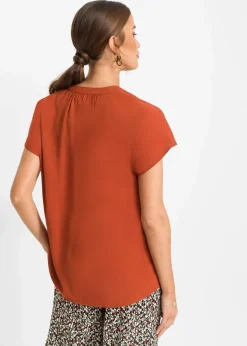 bonprix Blusen & Tuniken|Bekleidung·Jacken & Mäntel^Kurzarmbluse mit verdeckter Knopfleiste rostbraun