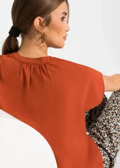 bonprix Blusen & Tuniken|Bekleidung·Jacken & Mäntel^Kurzarmbluse mit verdeckter Knopfleiste rostbraun