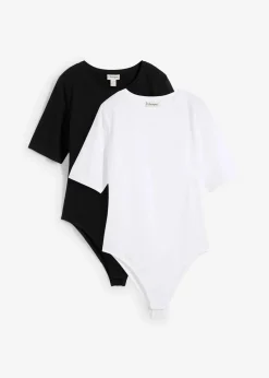 bonprix Basics|Shirts & Tops^Kurzarmbody (2er Pack) schwarz/weiß