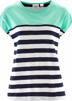 bonprix Shirts & Tops^Kurzarm-Flammgarn-Shirt mentholblau gestreift