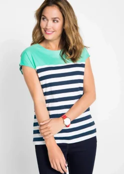 bonprix Shirts & Tops^Kurzarm-Flammgarn-Shirt mentholblau gestreift