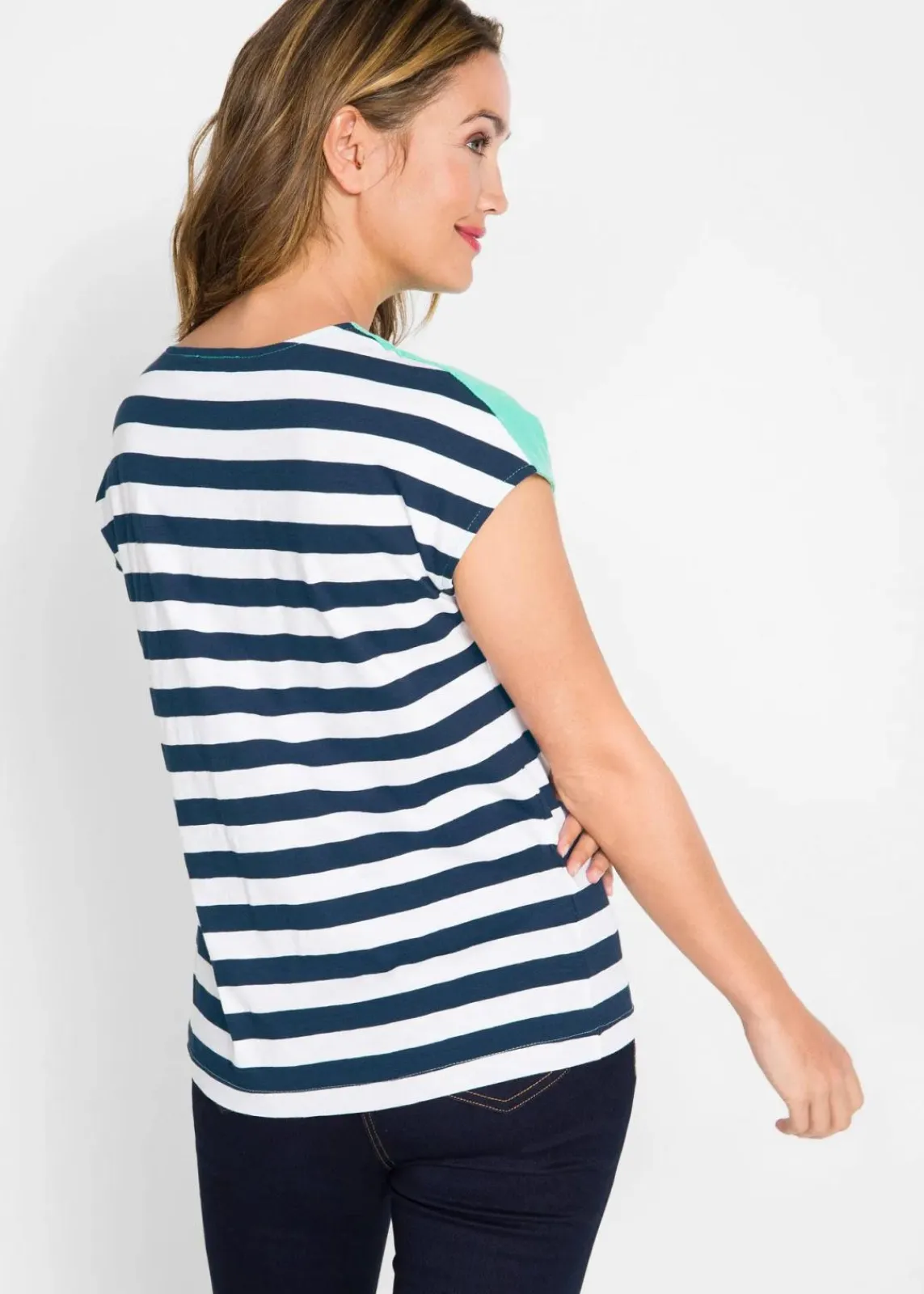 bonprix Shirts & Tops^Kurzarm-Flammgarn-Shirt mentholblau gestreift