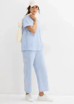 bonprix Bekleidung·Jacken & Mäntel|Blusen & Tuniken^Kurzarmhemd aus Seersucker gletscherblau/wollweiß