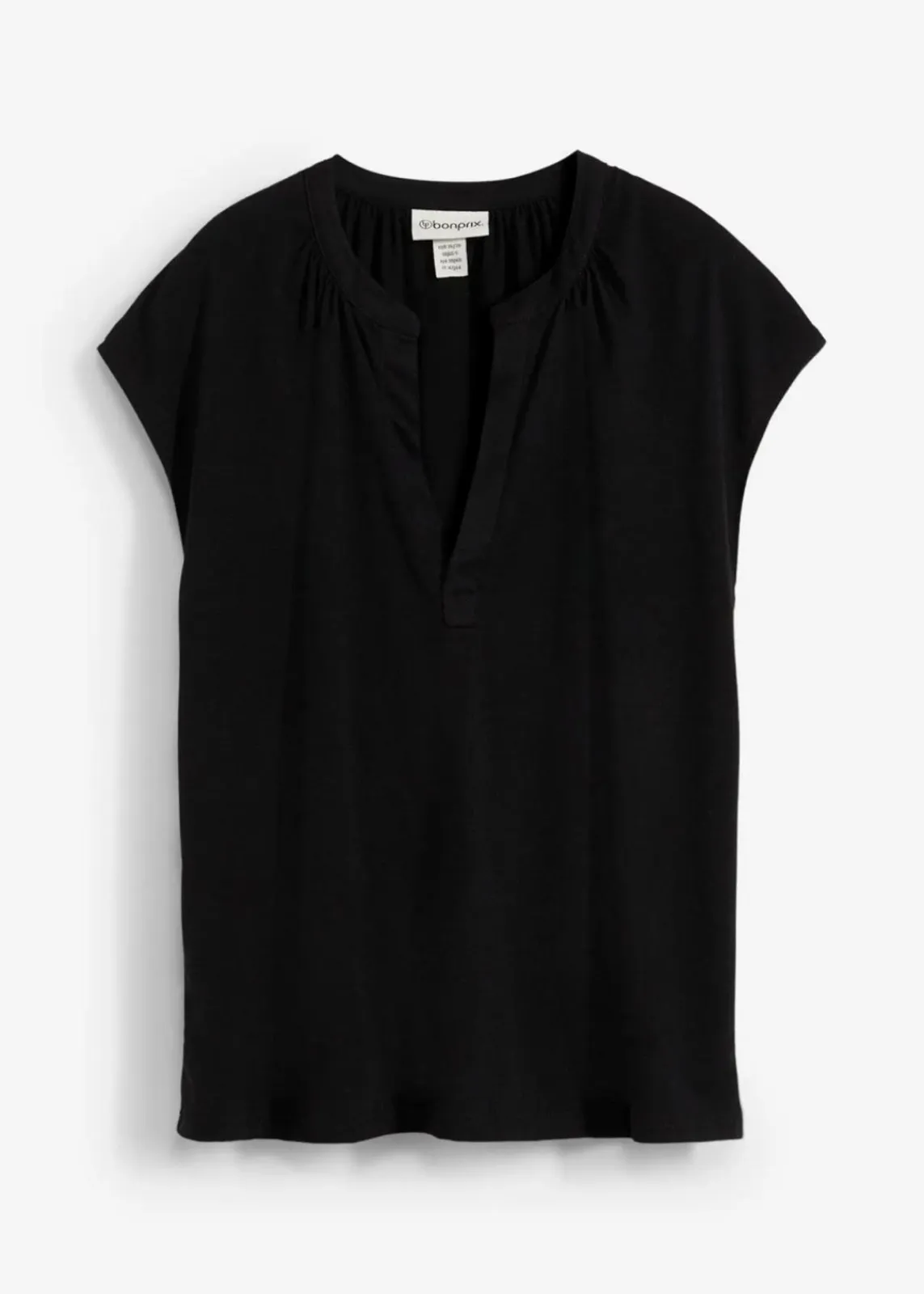 bonprix Shirts & Tops|Nachhaltigere Materialien^Kurzarmshirt mit Henley-Ausschnitt aus Viskosemix schwarz