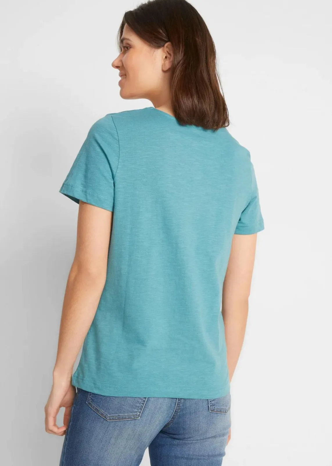 bonprix Shirts & Tops|Nachhaltigere Materialien^Kurzarmshirt mit Katzen-Druck mattkobalttürkis/weiß