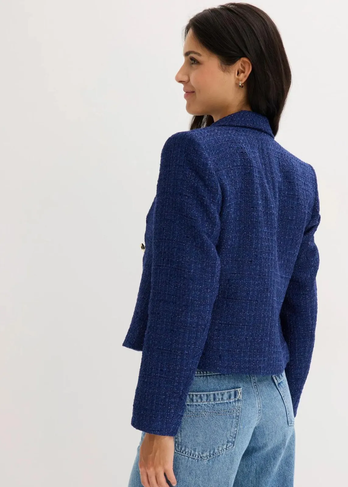 bonprix Blazer|Bekleidung·Basics^Kurzblazer aus softem Bouclé mitternachtsblau meliert