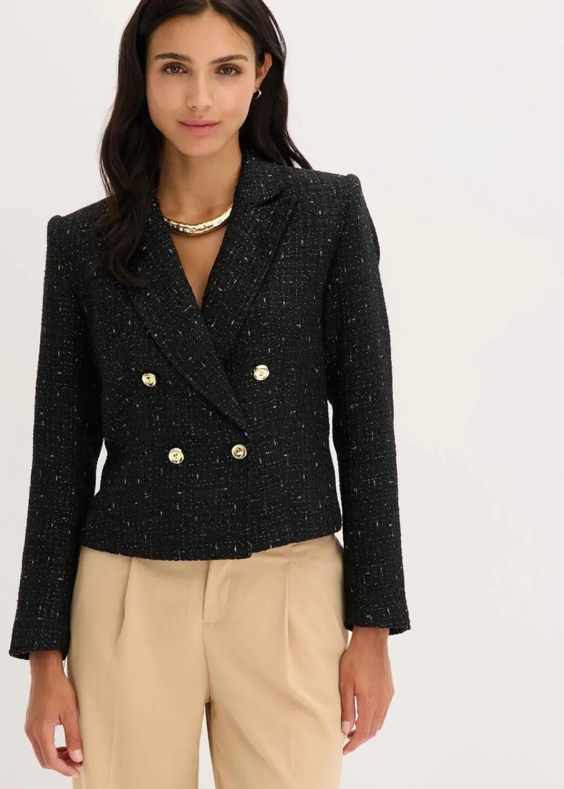 bonprix Bekleidung·Basics|Blazer^Kurzblazer aus softem Bouclé schwarz meliert