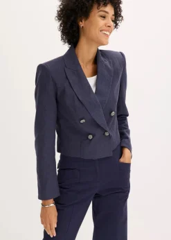 bonprix Bekleidung·Basics|Blazer^Kurzblazer mit markanten Schultern dunkelblau meliert