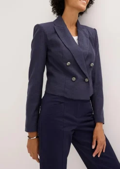 bonprix Bekleidung·Basics|Blazer^Kurzblazer mit markanten Schultern dunkelblau meliert