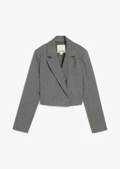 bonprix Bekleidung·Basics|Nachhaltigere Materialien^Kurzblazer mit Reverskragen rauchgrau/schiefergrau gestreift