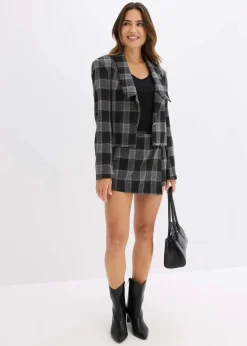bonprix Bekleidung·Basics|Blazer^Kurzblazer mit Schmuck-Knopf grau kariert
