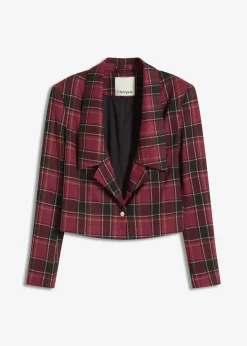 bonprix Blazer|Bekleidung·Basics^Kurzblazer mit Schmuck-Knopf rot kariert