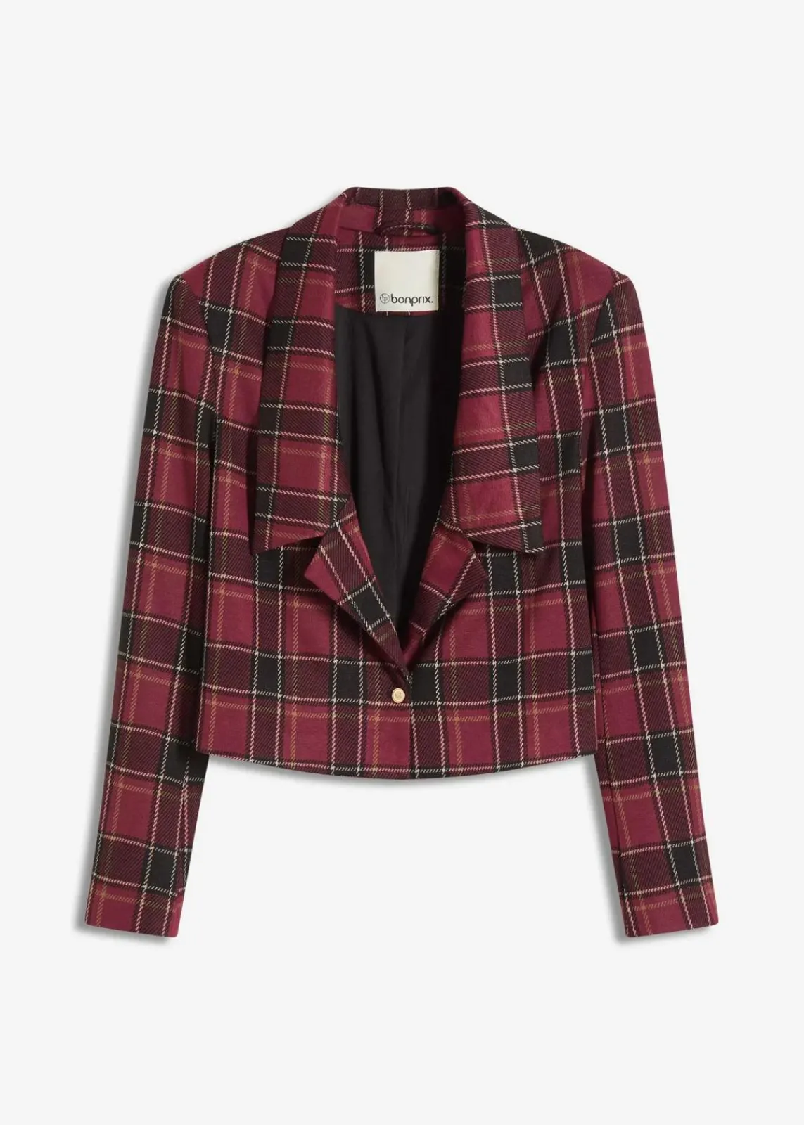 bonprix Blazer|Bekleidung·Basics^Kurzblazer mit Schmuck-Knopf rot kariert