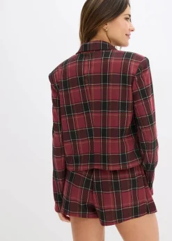 bonprix Blazer|Bekleidung·Basics^Kurzblazer mit Schmuck-Knopf rot kariert