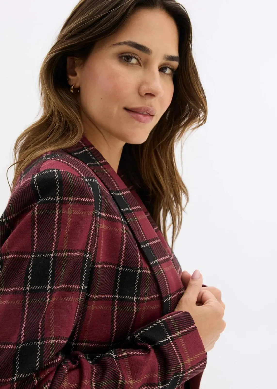 bonprix Blazer|Bekleidung·Basics^Kurzblazer mit Schmuck-Knopf rot kariert