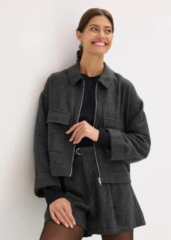bonprix Bekleidung·Hosen|Jacken & Mäntel^Kurze Jacke anthrazit meliert