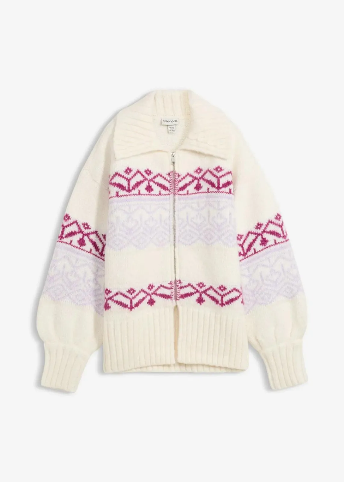 bonprix Bekleidung·Jeans|Pullover & Strickjacken^Kurze Norweger-Strickjacke perlweiß bedruckt