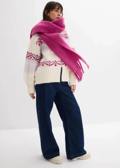 bonprix Bekleidung·Jeans|Pullover & Strickjacken^Kurze Norweger-Strickjacke perlweiß bedruckt