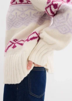 bonprix Bekleidung·Jeans|Pullover & Strickjacken^Kurze Norweger-Strickjacke perlweiß bedruckt