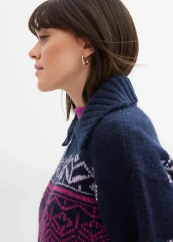bonprix Pullover & Strickjacken|Bekleidung·Jeans^Kurze Norweger-Strickjacke dunkelblau bedruckt