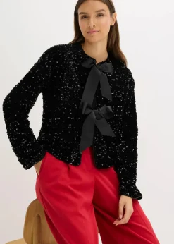 bonprix Bekleidung·Hosen|Jacken & Mäntel^kurze Pailletten-Jacke schwarz